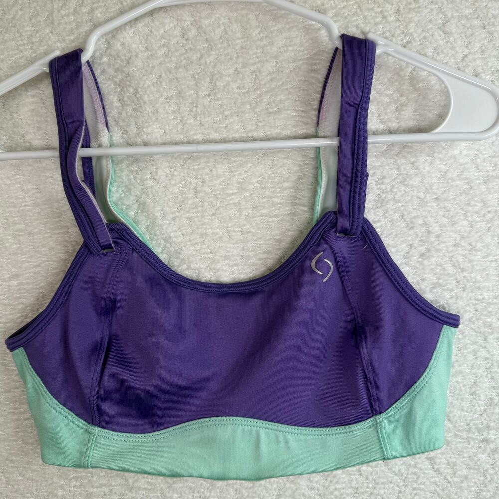 Brooks Womens Moving Comfort Fiona Medium Impact Sports Bra Sz 32C Purple/teal